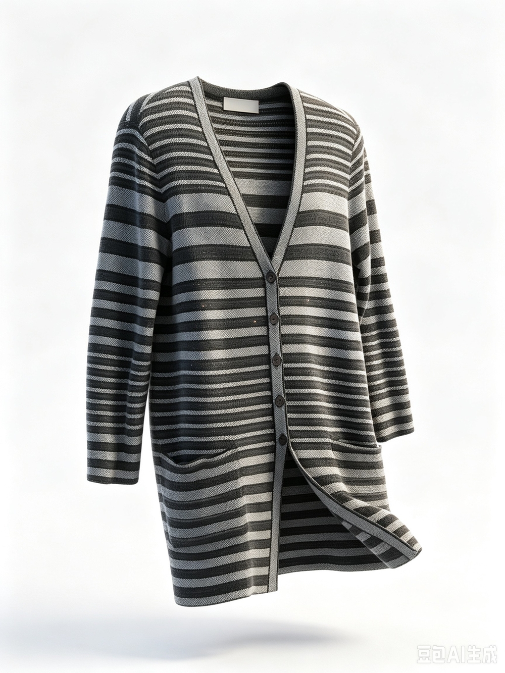 Escada Gray Striped Button-Front Cardigan Sweater